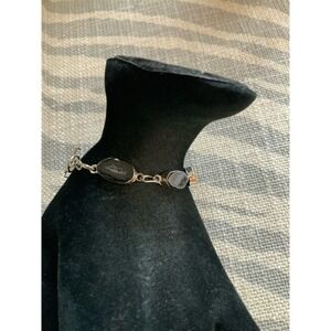 Sterling Silver 925 Geode Stone Bracelet with Toggle Clasp Size 6.5"